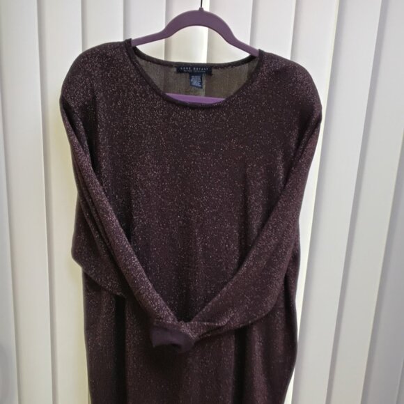 Lane Bryant Holiday Design Collection Metallic Bronze Weaving Dark Brown Sweater - Picture 5 of 9